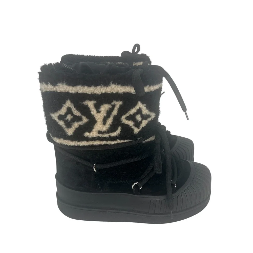 Louis Vuitton Polar Monogram Shearling Platform Boots Black Size 39